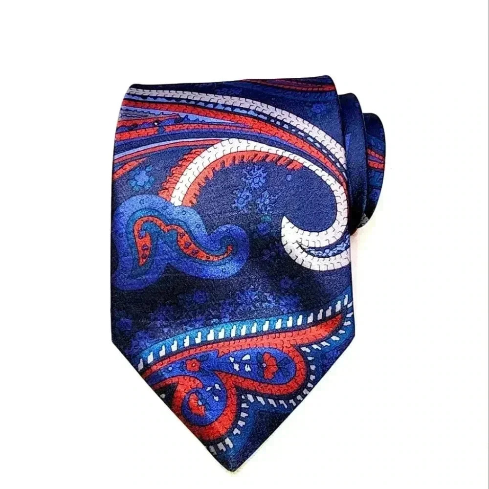 Etienne Aigner blue & red Paisley Silk Tie 57" L x 3.5" W (4AN30)